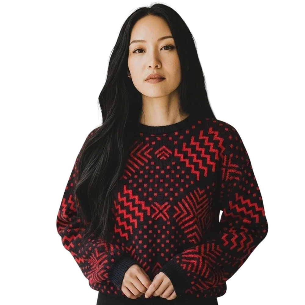 Vintage Black and Red Patterned Sweater